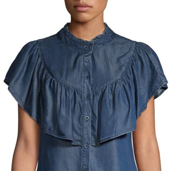 AQUA Chambray Ruffle VIX Shirt NWOT - Picture 3 of 4